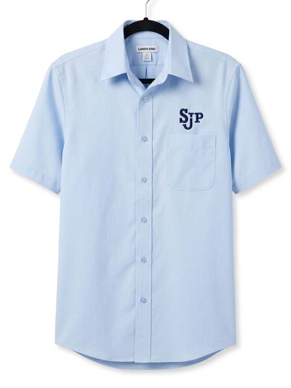 Lands' End Men’s Short-Sleeve Button-Down Shirt in Light Blue with Monogram